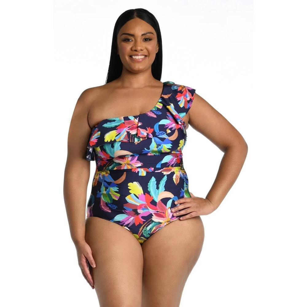 La Blanca By The‎ Sea One Shoulder Ruffle One Piece Size 16W
